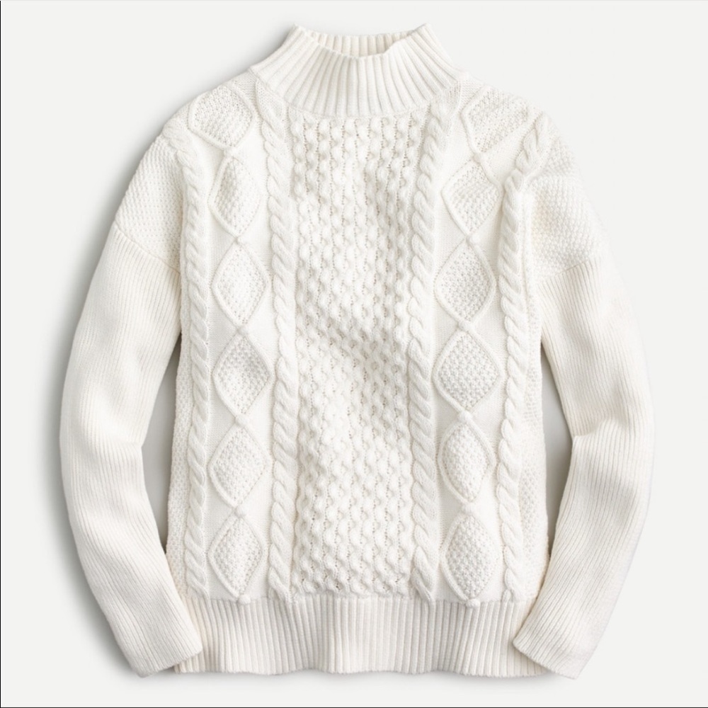 J Crew Long cotton cable-knit mockneck sweater - natural color size medium